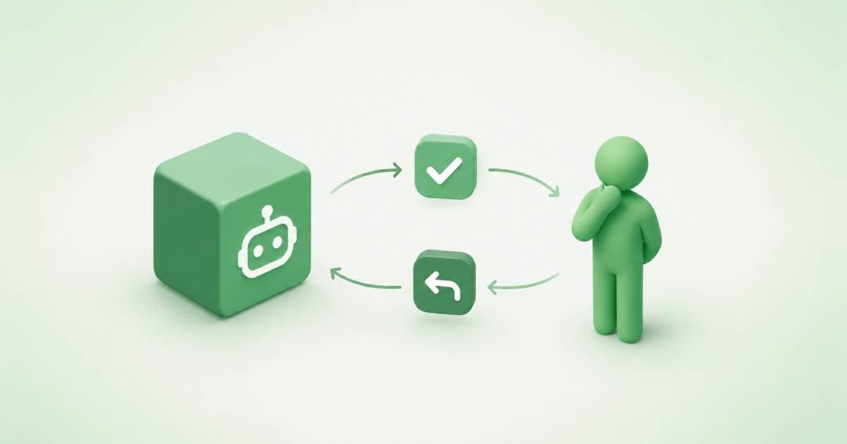 Abstract visualization of a human approval checkpoint in an AI agent workflow, symbolizing oversight and controlled autonomy in enterprise AI systems